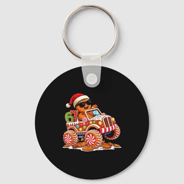 Six Seven 6 7 Monster Truck Gingerbread Man Christ Keychain (Front)