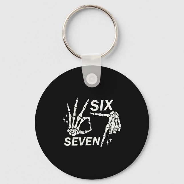 Six Seven 6 7, Skeleton Hands, Soky Skull  Keychain (Front)
