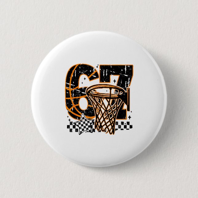 Six Seven Basketball, Funny 67 Basketball, Retro G 2 Inch Round Button (Front)