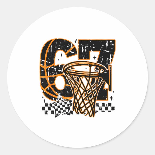 Six Seven Basketball, Funny 67 Basketball, Retro G Classic Round Sticker (Front)