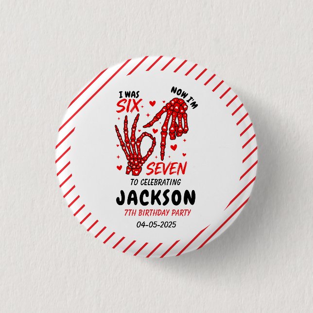 Six Seven Birthday Skeleton Hands Party 1 Inch Round Button (Front)