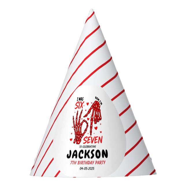 Six Seven Birthday Skeleton Hands Party Hat (Front)