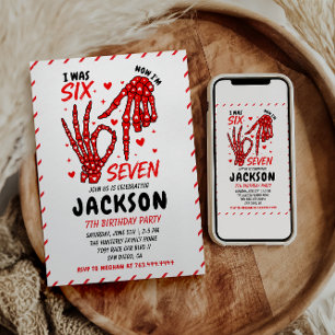 Six Seven Birthday Skeleton Hands Party Invitation