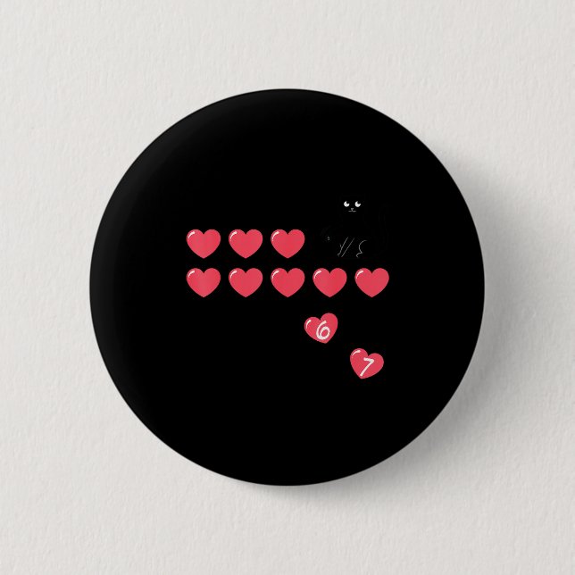Six Seven Black Cat Knocking Off Hearts Funny 67 V 2 Inch Round Button (Front)