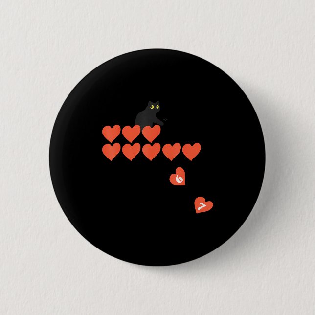 Six Seven Black Cat Knocking Off Hearts Funny 67 V 2 Inch Round Button (Front)