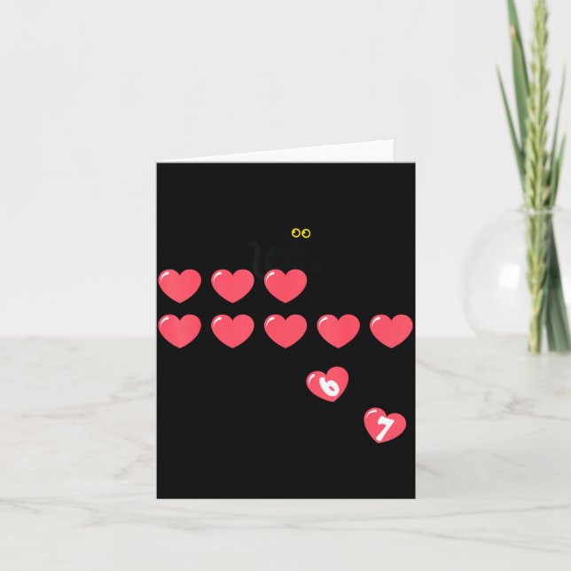 Six Seven Black Cat Knocking Off Hearts Funny 67 V Card (Front)