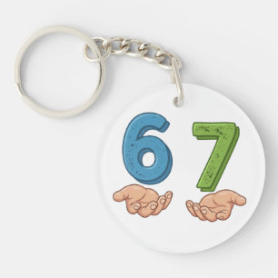Six Seven Blue Green Brain Rot Keychain