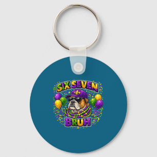 Six seven bruh 67 bulldog dog mardi gras beads keychain
