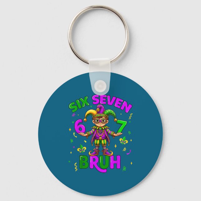 Six Seven Bruh 67 Meme Illustration Keychain (Front)