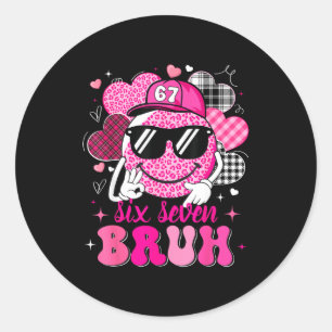 Six Seven Bruh 67 Meme Smile Face Valentines Boys Classic Round Sticker