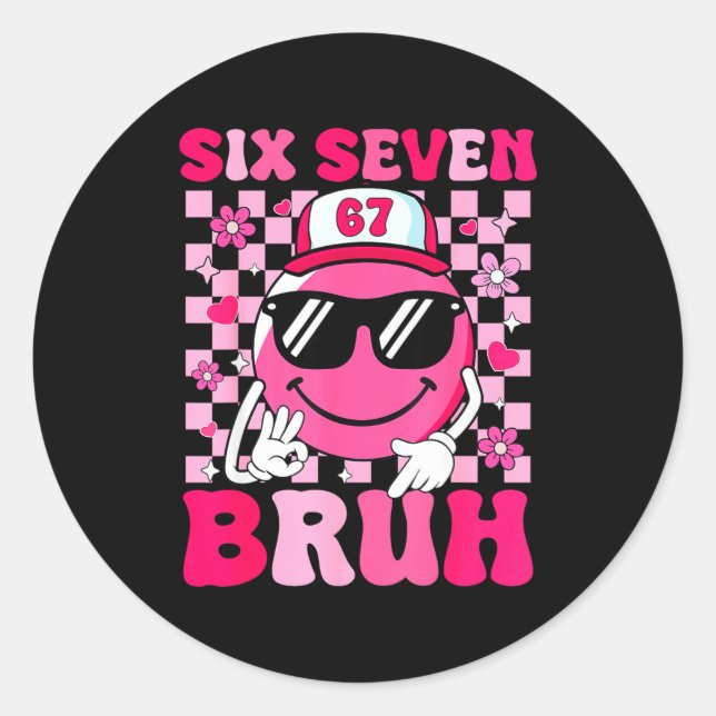 Six Seven Bruh 67 Meme Smile Face Valentines Boys  Classic Round Sticker (Front)
