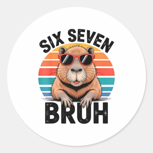 Six Seven Bruh 6 7 Meme Funny Capybara 6 7  Classic Round Sticker (Front)
