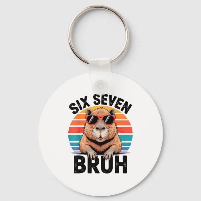 Six Seven Bruh 6 7 Meme Funny Capybara 6 7  Keychain (Front)