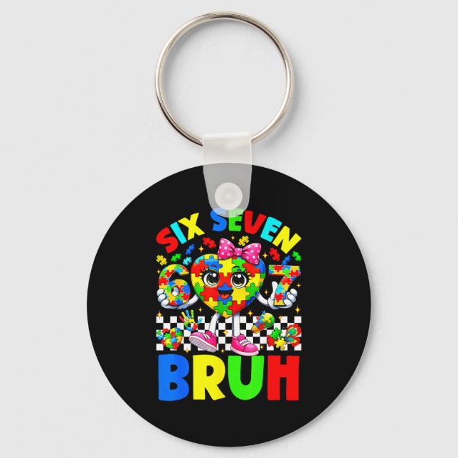 Six seven bruh 6 7 puzzle heart 67 autism awarenes keychain (Front)