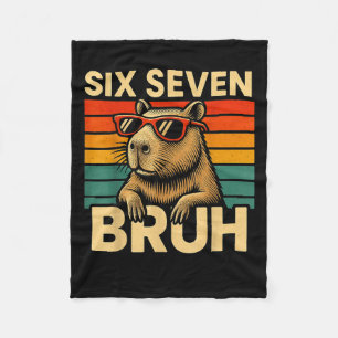 Six Seven Bruh Capybara Retro Vintage Funny 67 Mem Fleece Blanket