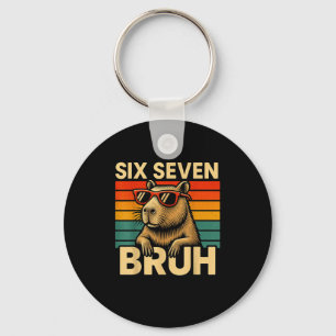 Six Seven Bruh Capybara Retro Vintage Funny 67 Mem Keychain