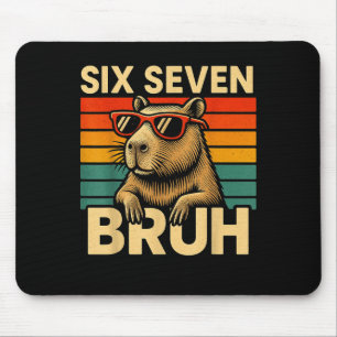 Six Seven Bruh Capybara Retro Vintage Funny 67 Mem Mouse Pad