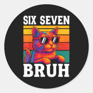 Six Seven Bruh Cat Retro Vintage Funny 67 Meme Men Classic Round Sticker