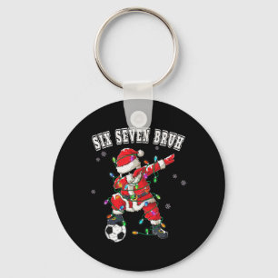 Six Seven Bruh Christmas Soccer Santa Dabbing Funn Keychain