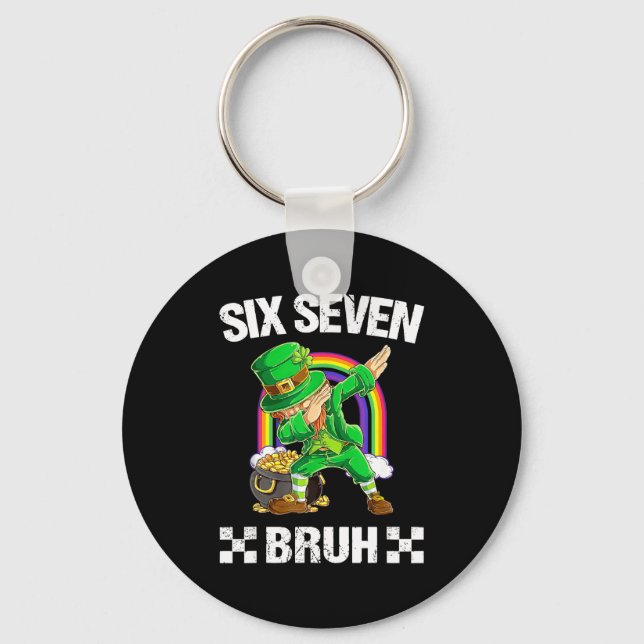 Six Seven Bruh Dabbing Leprechaun St Patricks Day  Keychain (Front)
