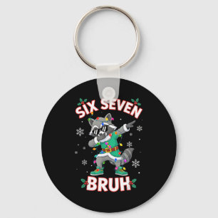 Six Seven Bruh Dabbing Raccoon Funny Christmas 6 7 Keychain