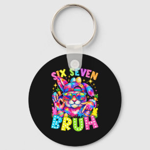 Six seven bruh easter bunny face tie dye glasses keychain