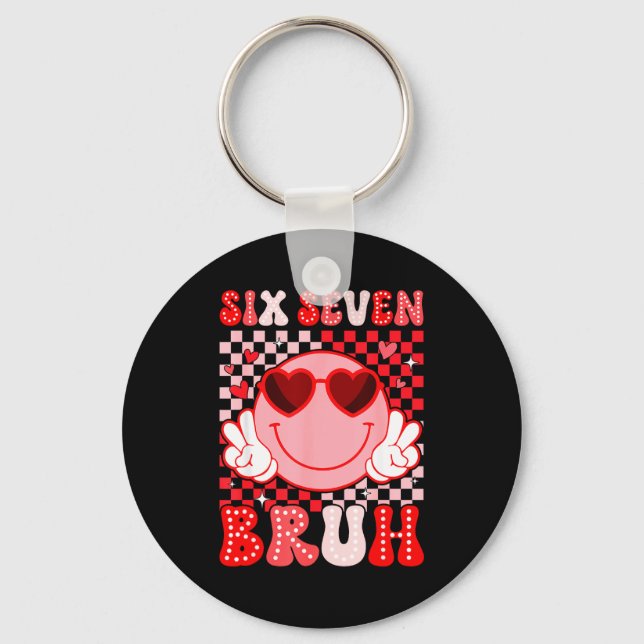 Six Seven Bruh Groovy Smile Face Sungles Valentine Keychain (Front)