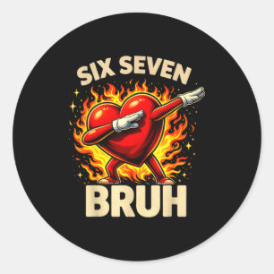 Six Seven Bruh Heart Dabbing Retro Love Meme Valen Classic Round Sticker
