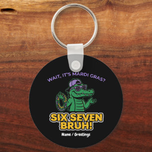 Six Seven Bruh Mardi Gras Cool Gator Festival Keychain