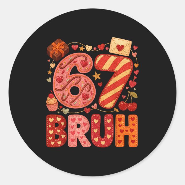 Six Seven Bruh Valentine Heart 67 Cute Kids Meme B Classic Round Sticker (Front)