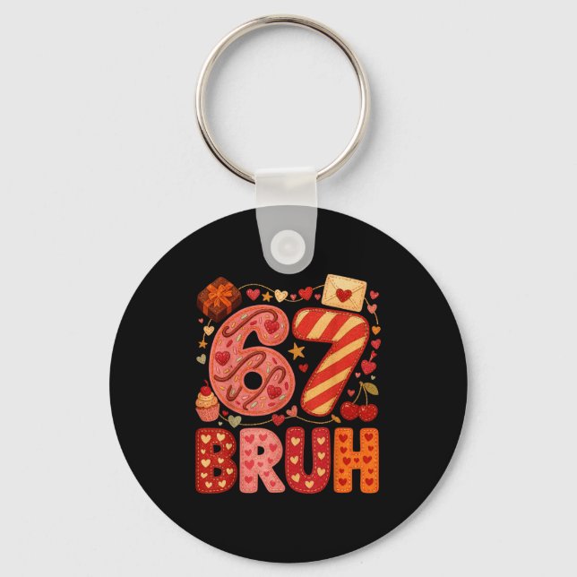 Six Seven Bruh Valentine Heart 67 Cute Kids Meme B Keychain (Front)
