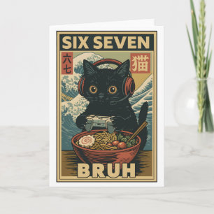 Six Seven Bruh Vintage Cat Meme Gift for Men Women Card