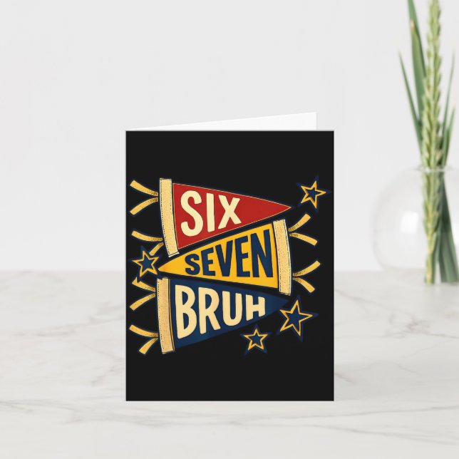 Six Seven Bruh Vintage Pennant Graphic Tee  Card (Front)