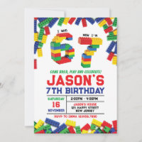Six Seven Building Blocks Birthday Invitation