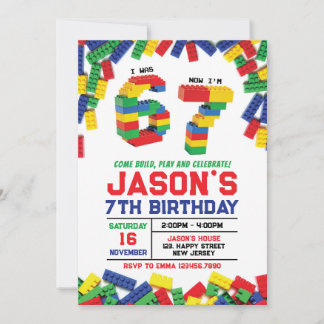 Six Seven Building Blocks Birthday Invitation