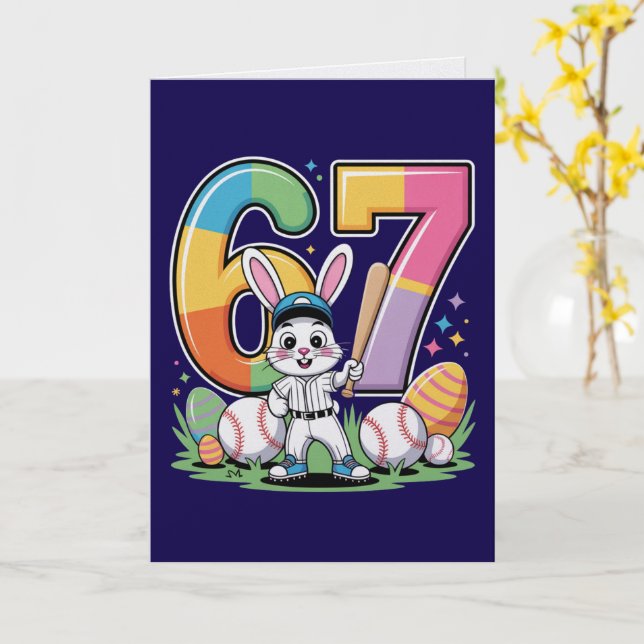 Six Seven Bunny Baseball Easter Card  (Yellow Flower)