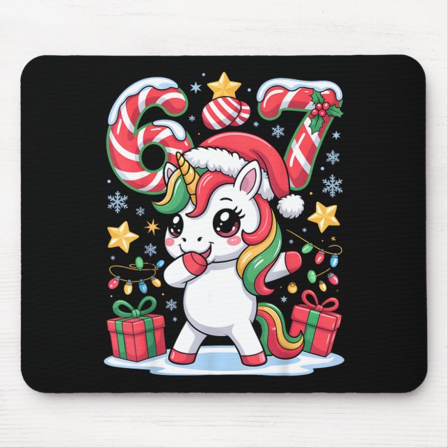 Six Seven Christmas Unicorn Meme Funny Cute Holida Mouse Pad (Front)