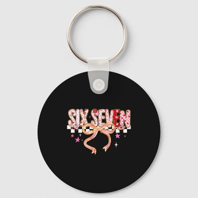 Six Seven Coquette Bow Women Girl Funny Valentines Keychain (Front)