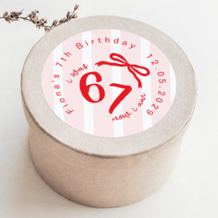 Six Seven Coquette Girl 7th Birthday Bow Thank you Classic Round Sticker