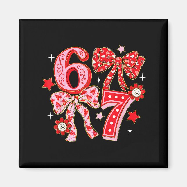 Six Seven Coquette Girl Bow Cool Meme 67 Valentine Magnet (Front)