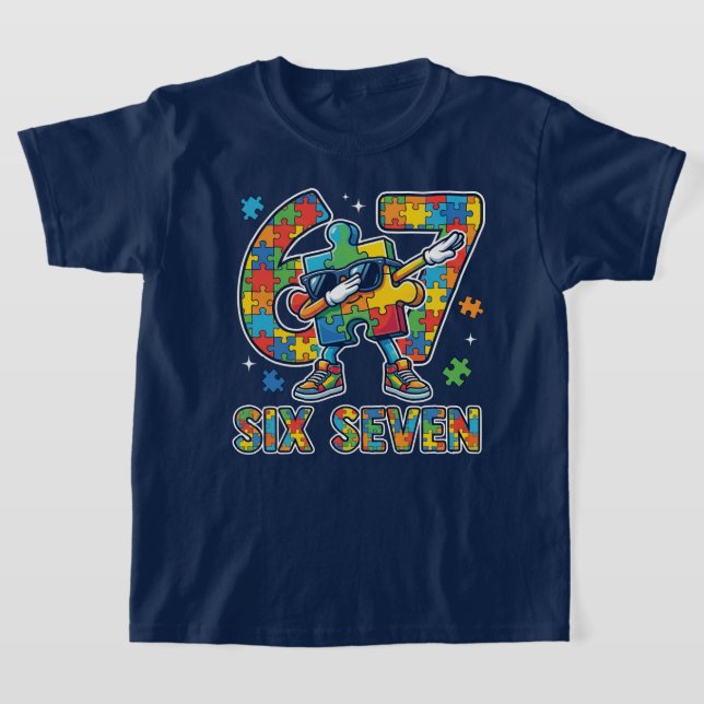 Six Seven Dabbing Autism Awareness T-Shirt (Laydown)
