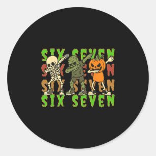 Six Seven Dabbing Skeleton Pumpkin Halloween Boys  Classic Round Sticker
