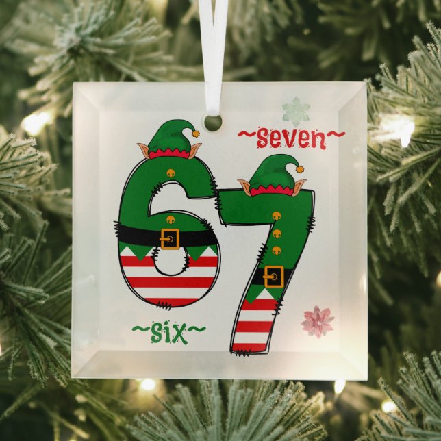 Six Seven Dressed In Elf Suits Christmas Glass Ornament (Insitu)