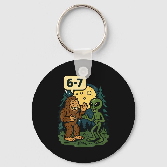Six Seven Funny Bigfoot And Alien 67 Viral Meme Sa Keychain (Front)