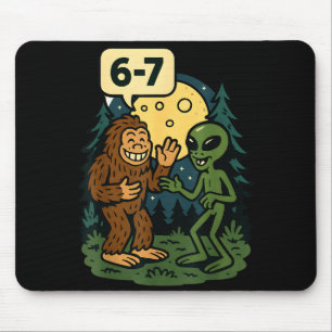 Six Seven Funny Bigfoot And Alien 67 Viral Meme Sa Mouse Pad