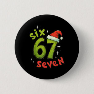 Six Seven Funny Christmas Meme Green Red Holiday  2 Inch Round Button