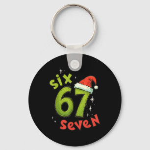Six Seven Funny Christmas Meme Green Red Holiday Keychain