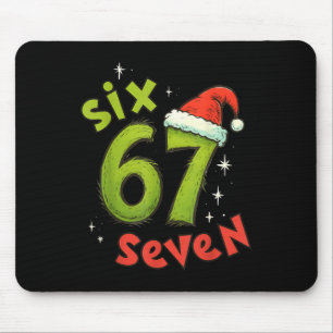 Six Seven Funny Christmas Meme Green Red Holiday Mouse Pad