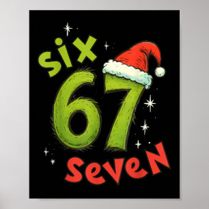 Six Seven Funny Christmas Meme Green Red Holiday  Poster