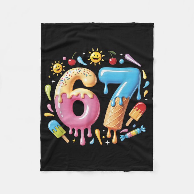 Six Seven Ice Cream Drip Cool Meme 67 Funny Number Fleece Blanket (Front)